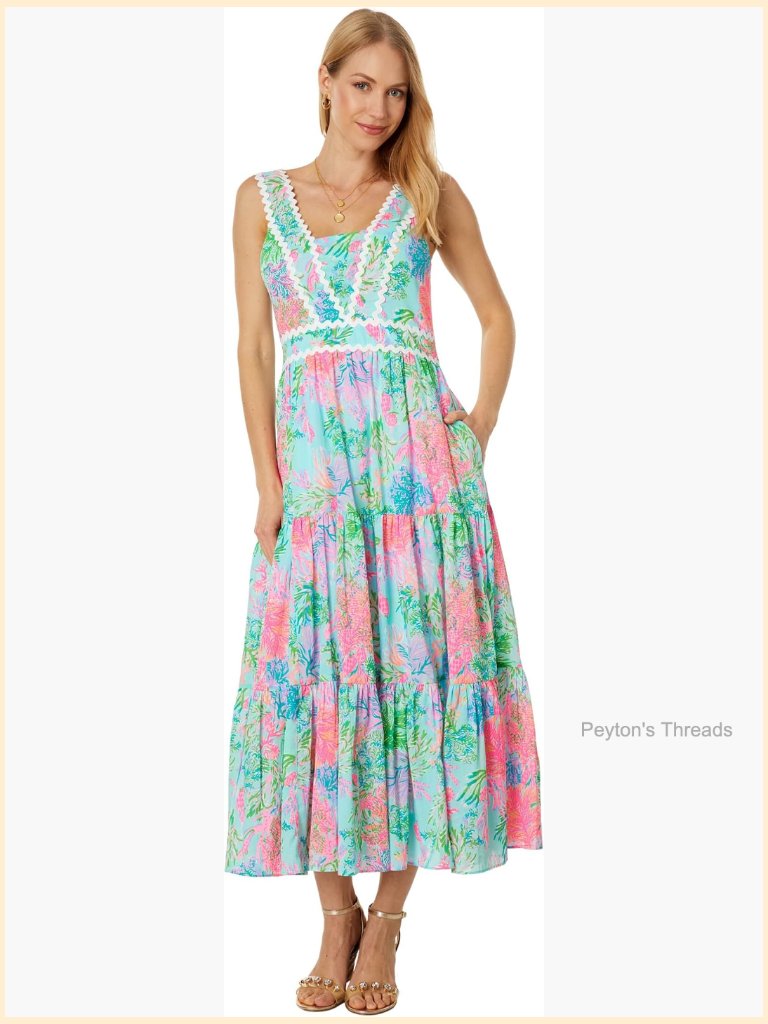 Cotton Midi Dress With Square Back And Wide Straps